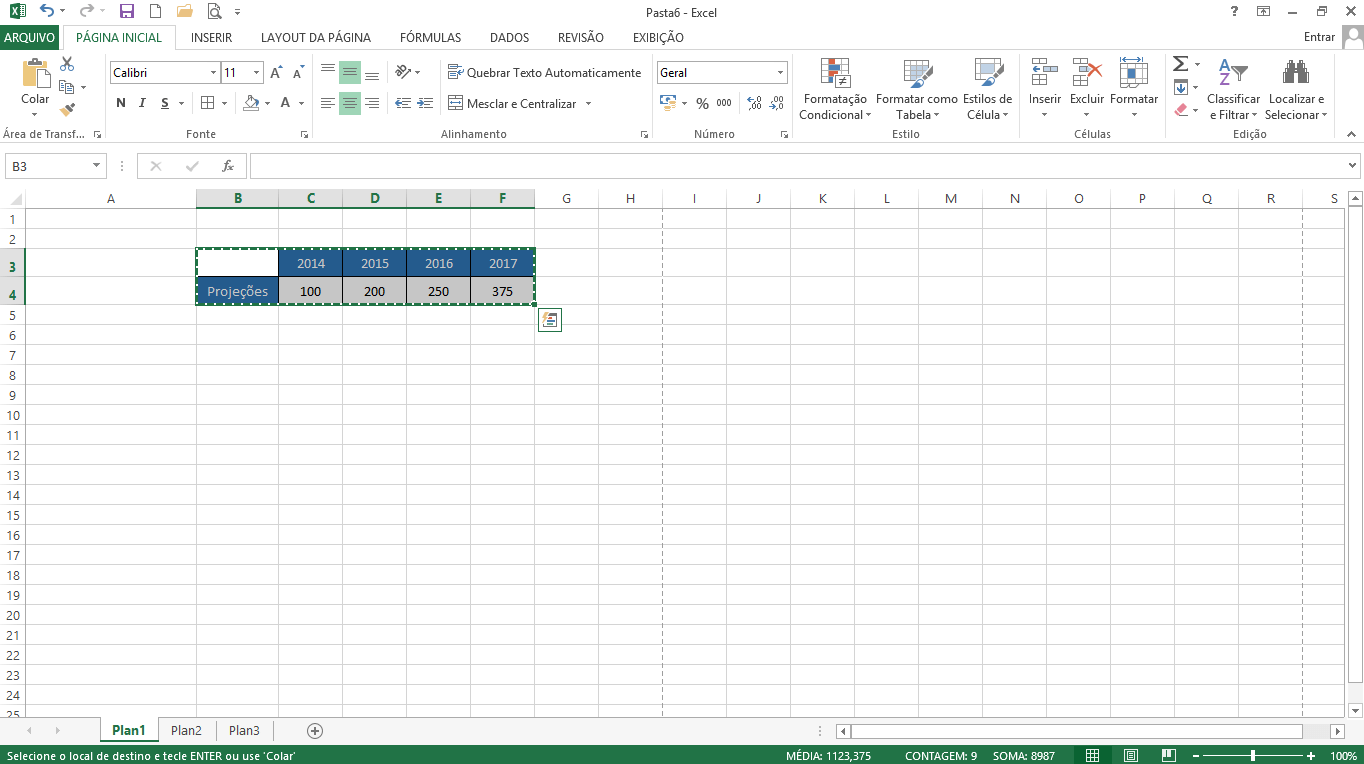 Atalho para Copiar no Excel