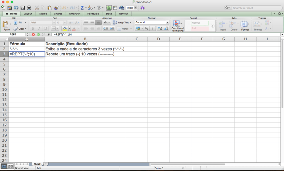Conheça a função REPT no Excel