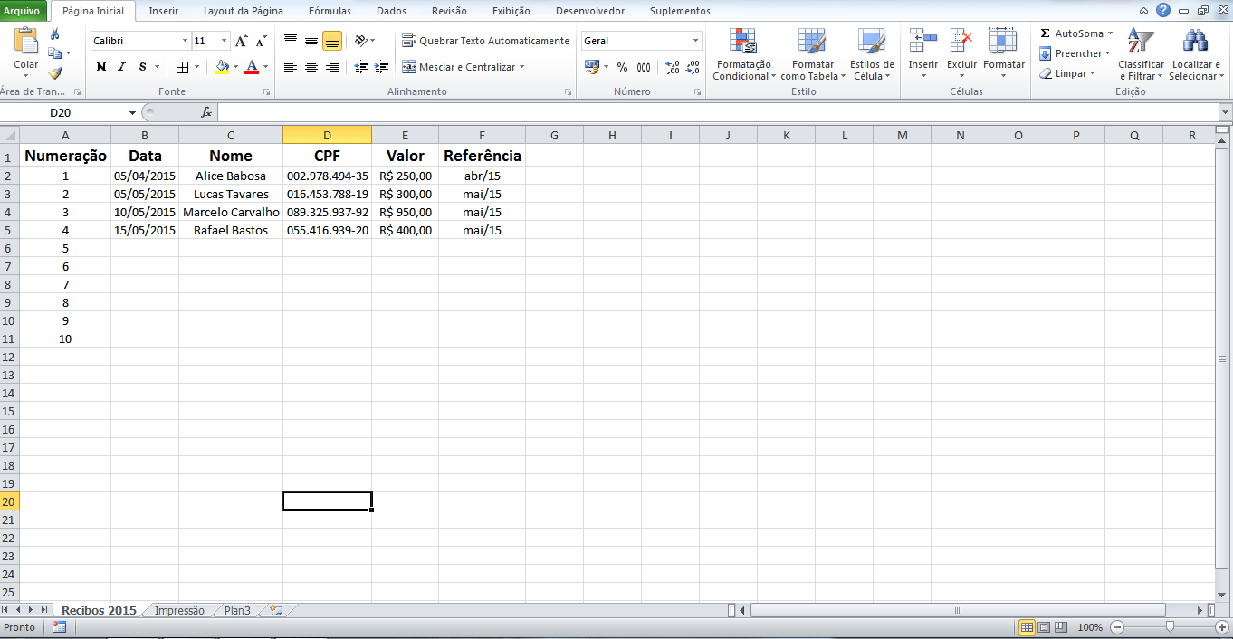 Como fazer um Modelo de Recibo no Excel