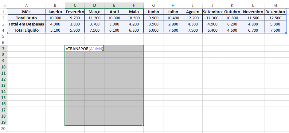 Como usar a Função Transpor no Excel