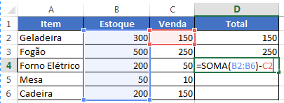 Fórmula de Subtração no Excel