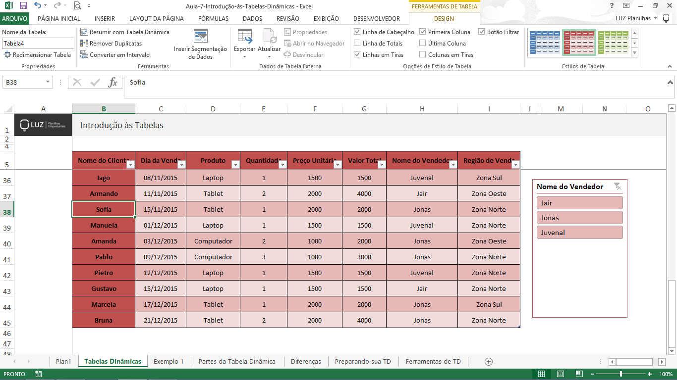 Como fazer tabela no Excel - exemplo tabela final