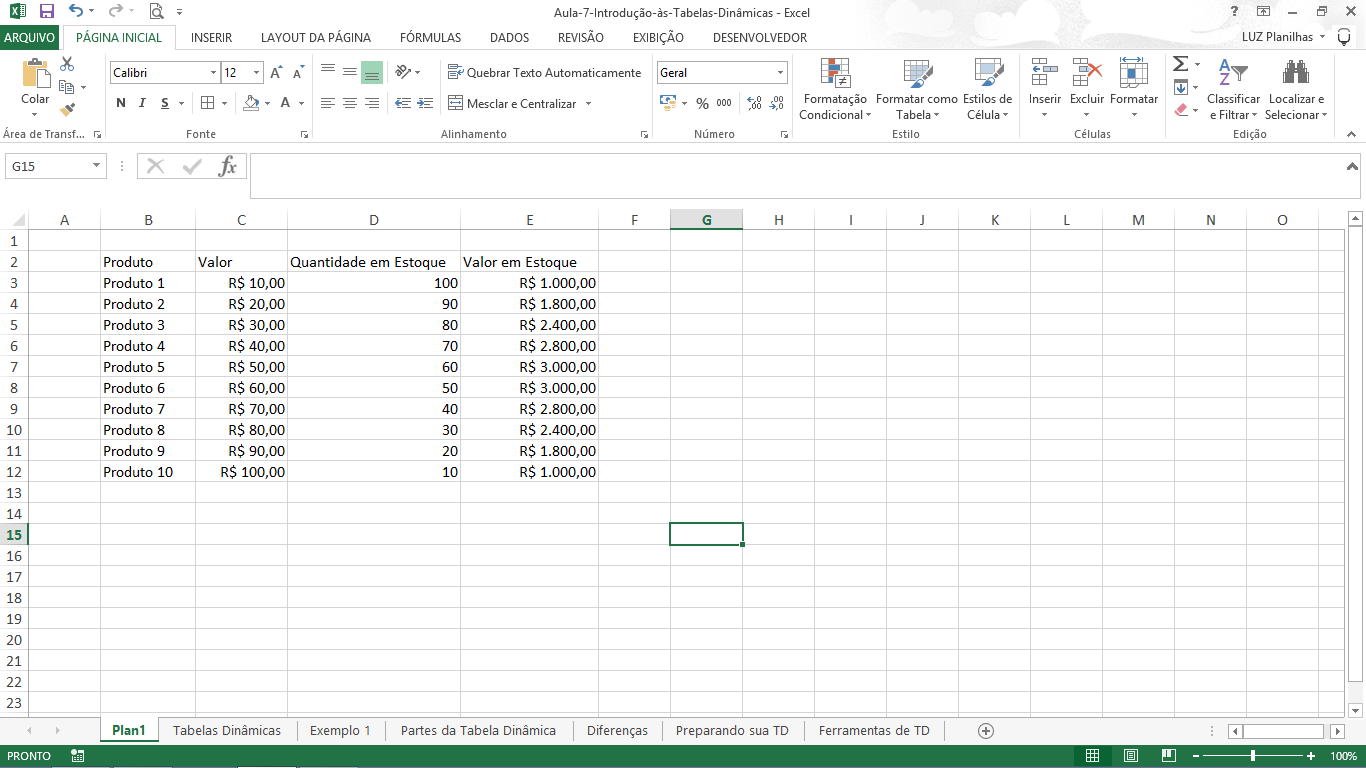 Como fazer tabela no Excel - intervalo de dados