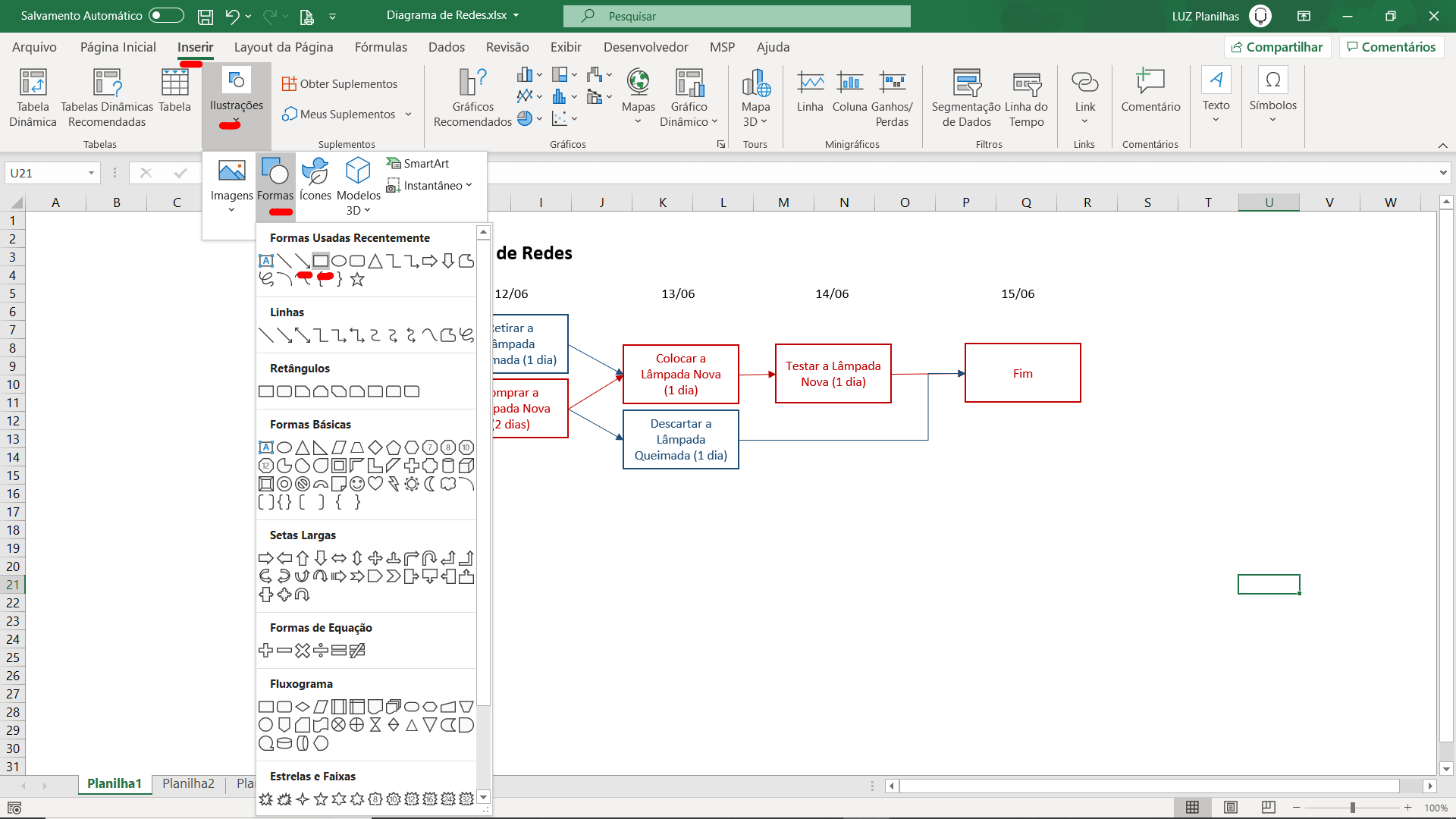 Como criar diagrama de rede no Excel